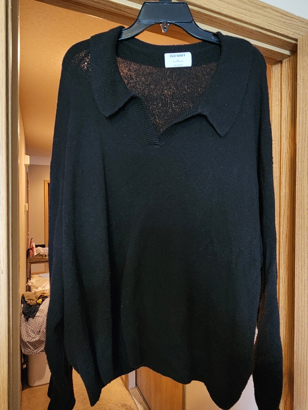 Old Navy Black V-Neck Collared Pullover Sweater